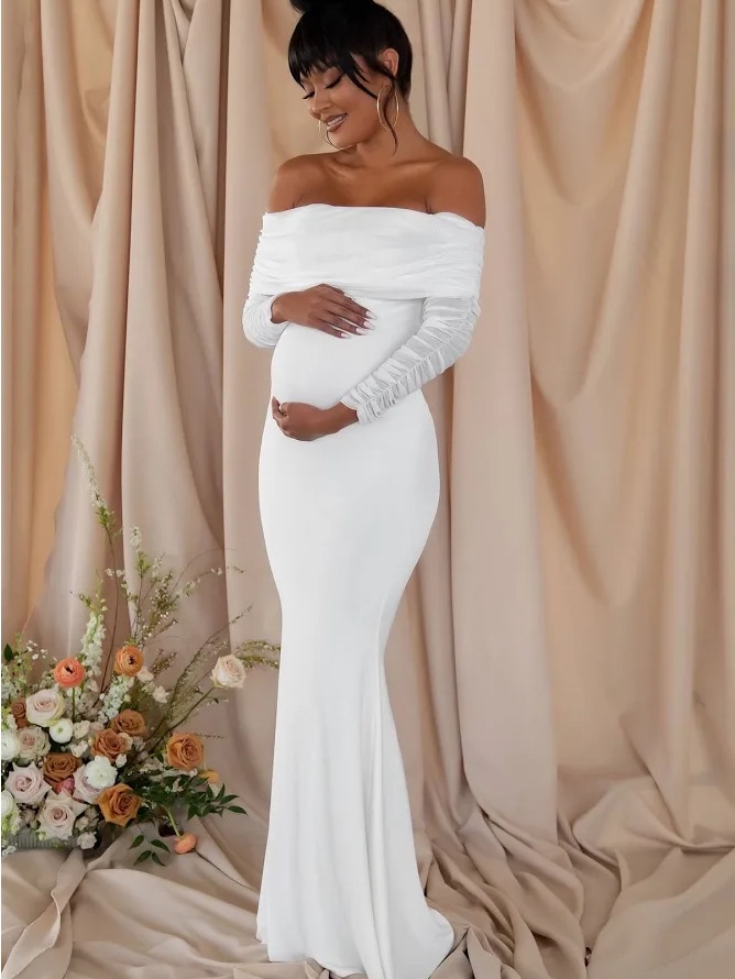 Club L London White Off-Shoulder Maternity Gown